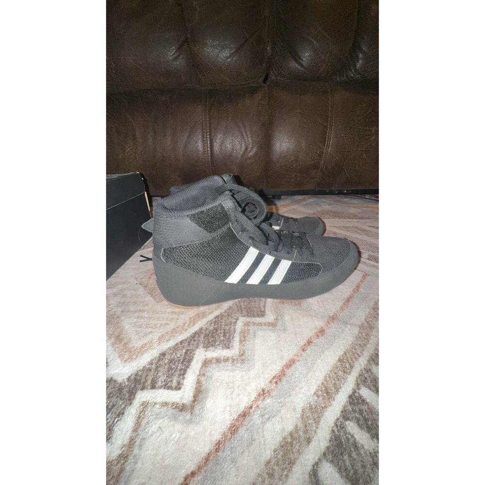 adidas HVC K Wrestling Shoes Black/Gray/White High Top youth Size 5 - Picture 2 of 6
